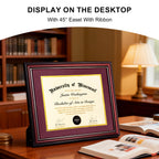 MyGradDay 8.5x11 Diploma Frame with Maroon over Gold Mat or Display 11x14 Document without Mat,Solid Wood & UV Protection Acrylic,Mahogany Degree Certificate Frame