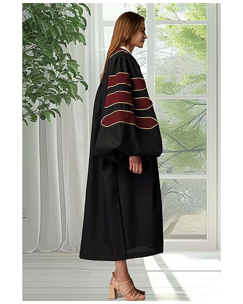 Deluxe Doctoral Graduation Gown|Graduation Regalia|PHD Gown with Gold Piping (Maroon Velvet)