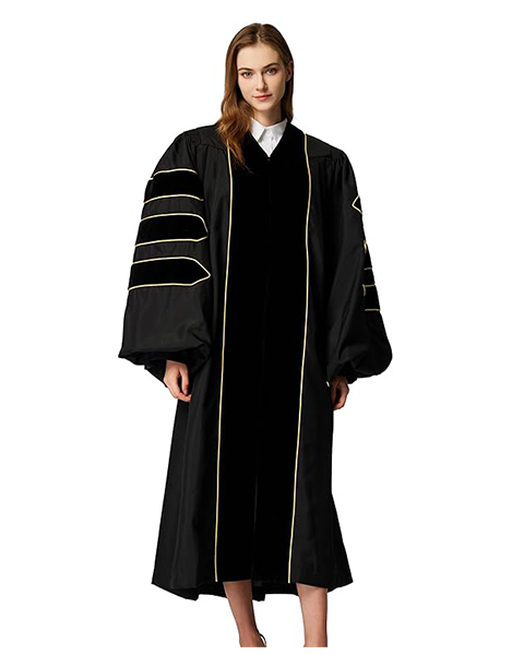 Deluxe Doctoral Graduation Gown|Graduation Regalia|PHD Gown with Gold Piping (Black Velvet)