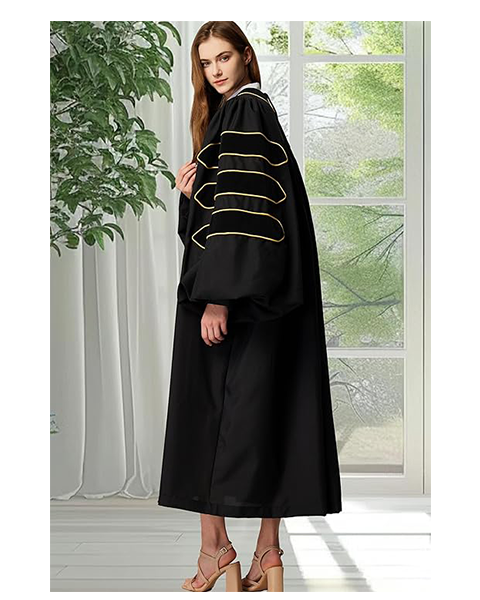 Deluxe Doctoral Graduation Gown|Graduation Regalia|PHD Gown with Gold Piping (Black Velvet)