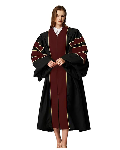 Deluxe Doctoral Graduation Gown|Graduation Regalia|PHD Gown with Gold Piping (Maroon Velvet)