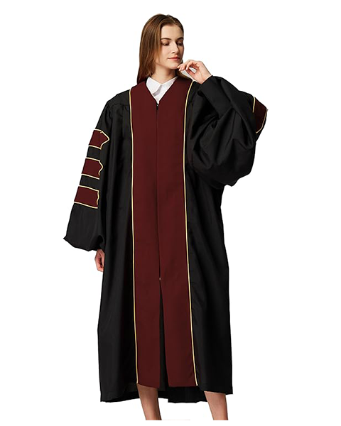 Deluxe Doctoral Graduation Gown|Graduation Regalia|PHD Gown with Gold Piping (Maroon Velvet)