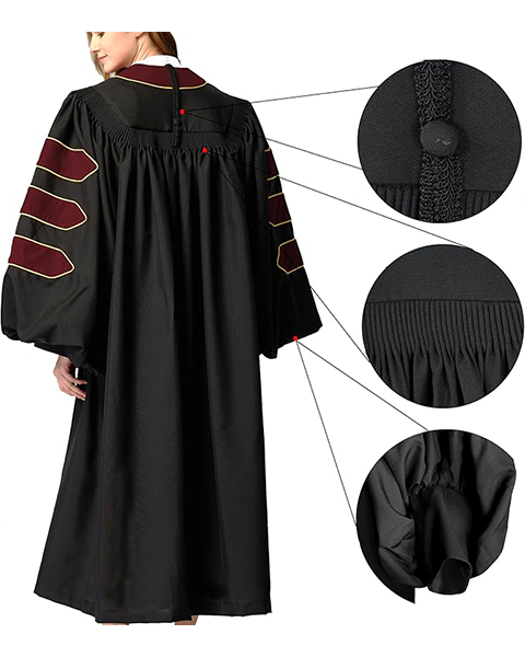 Deluxe Doctoral Graduation Gown|Graduation Regalia|PHD Gown with Gold Piping (Maroon Velvet)