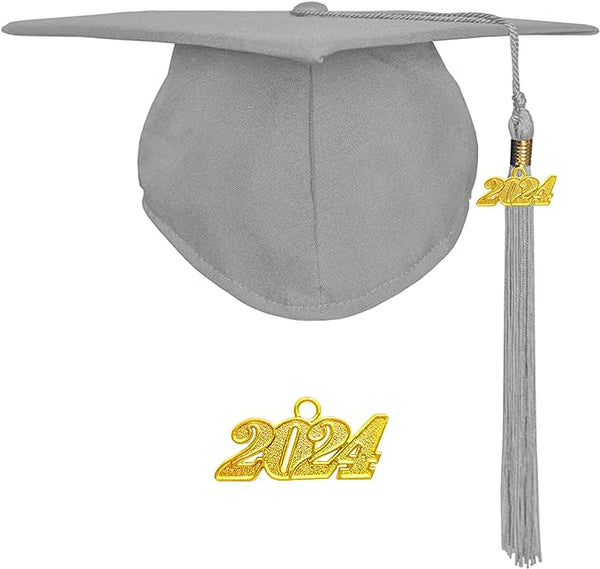 Unisex Adult Matte Graduation Cap with Graduation Tassel Charm 2024（Silver）