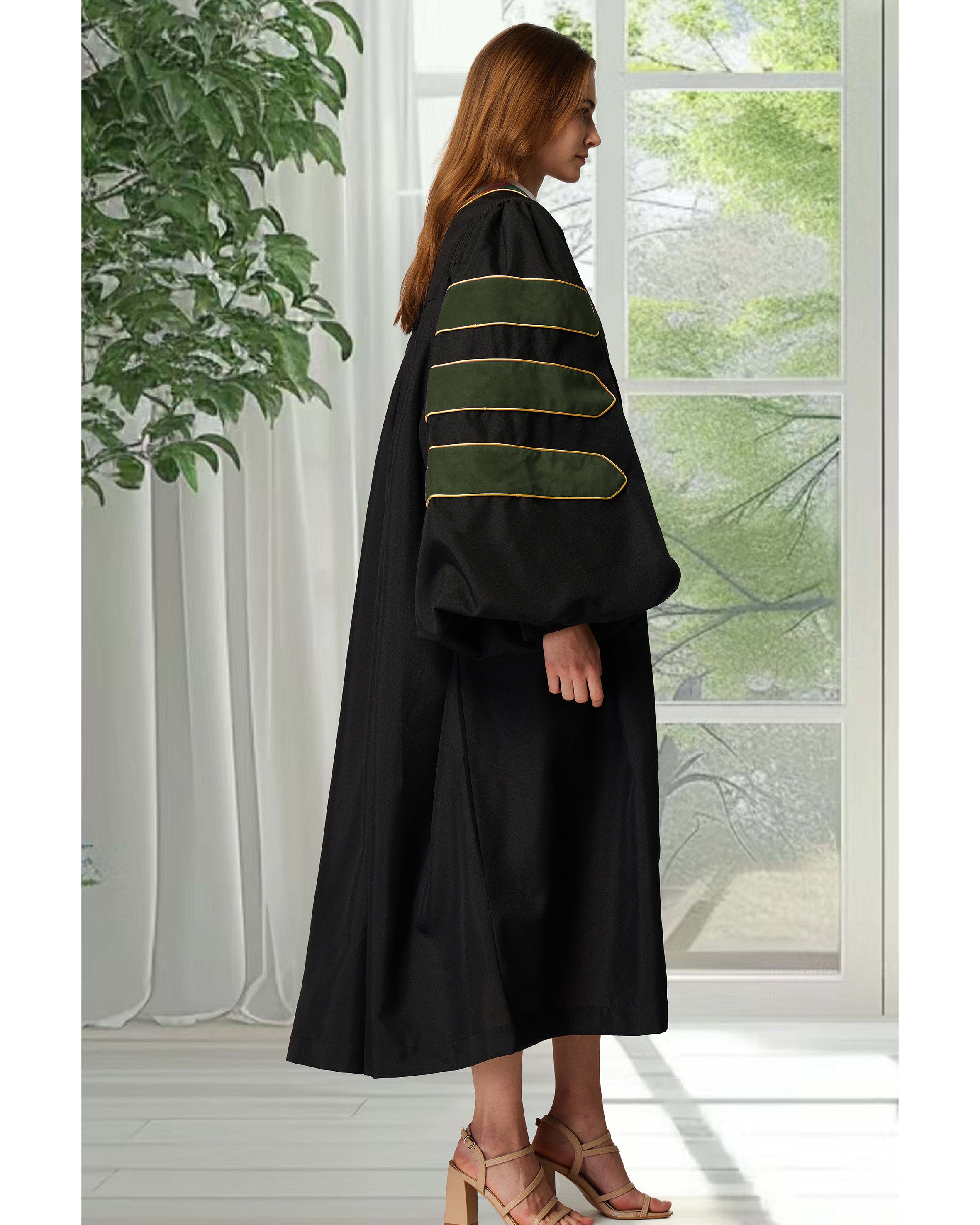 Deluxe Doctoral Graduation Gown|Graduation Regalia|PHD Gown with Gold Piping