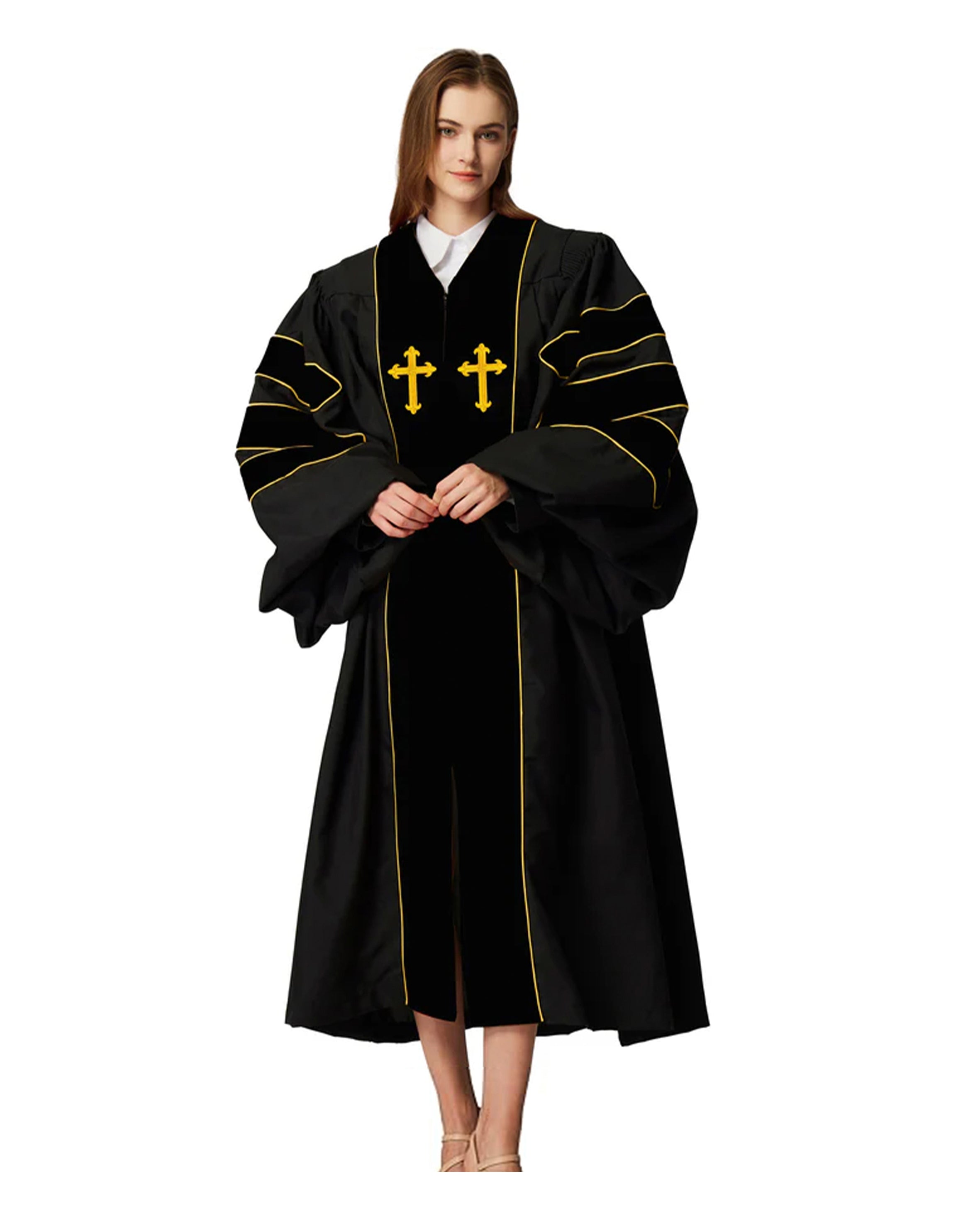 Customized Unisex Deluxe Doctor of Divinity Clergy Robes | Doctorate pulpit robes with Gold Piping