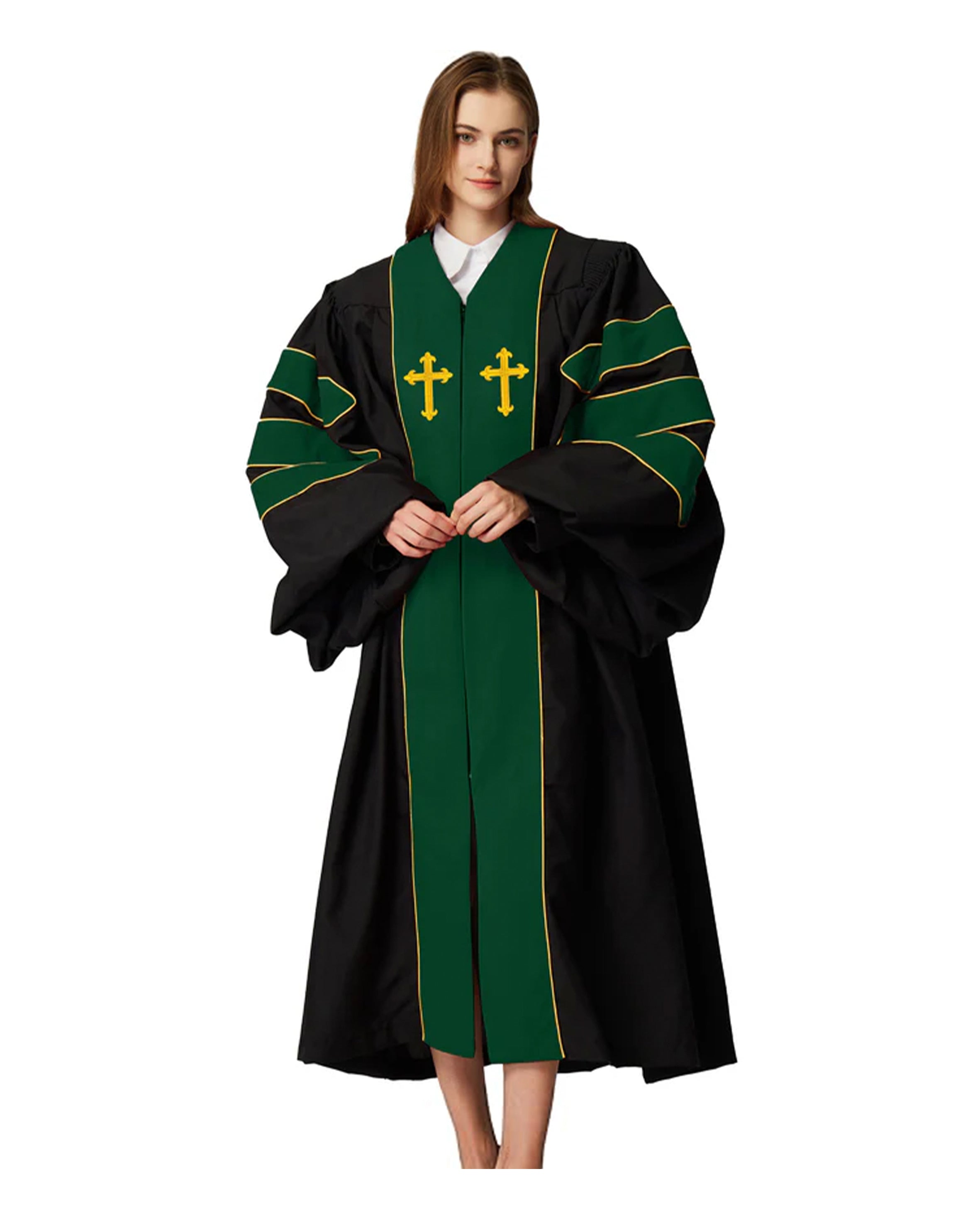 Customized Unisex Deluxe Doctor of Divinity Clergy Robes | Doctorate pulpit robes with Gold Piping