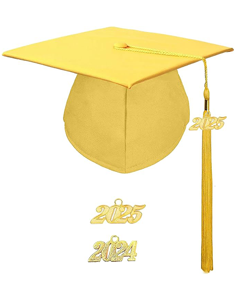 MyGradDay Unisex Adult Matte Graduation Cap with 2024 2025 Tassel Year Charm for High School & Bachelor