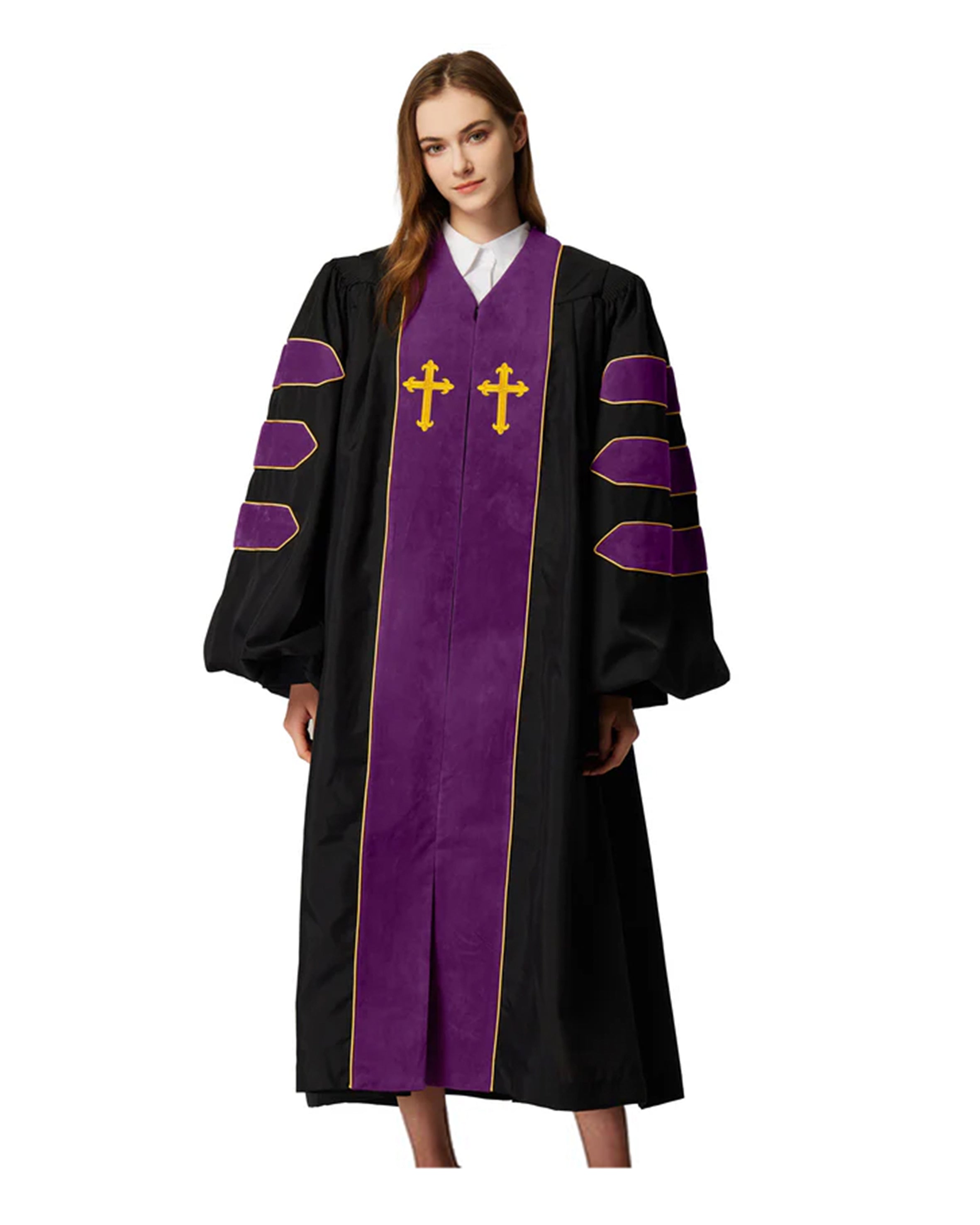 Customized Unisex Deluxe Doctor of Divinity Clergy Robes | Doctorate pulpit robes with Gold Piping