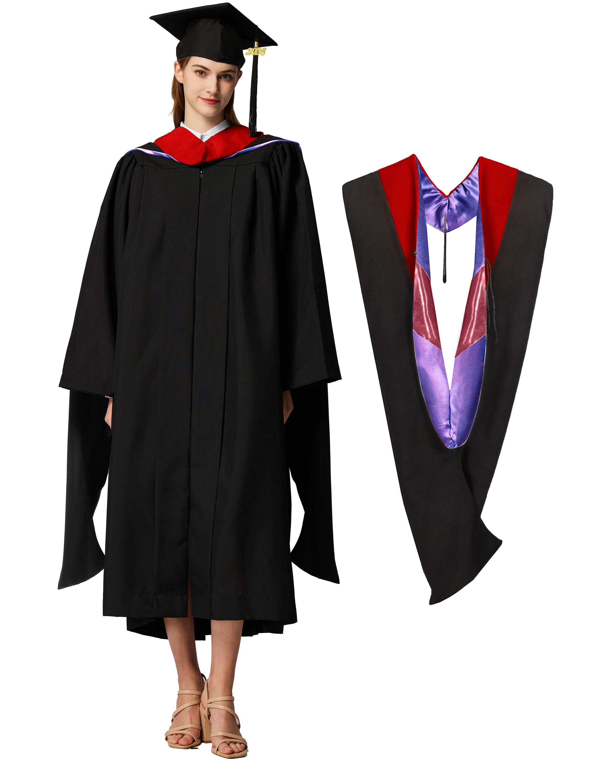 MyGradDay Unisex Master Graduation Gown Cap and Hood Master Regalia with 2026 Tassel