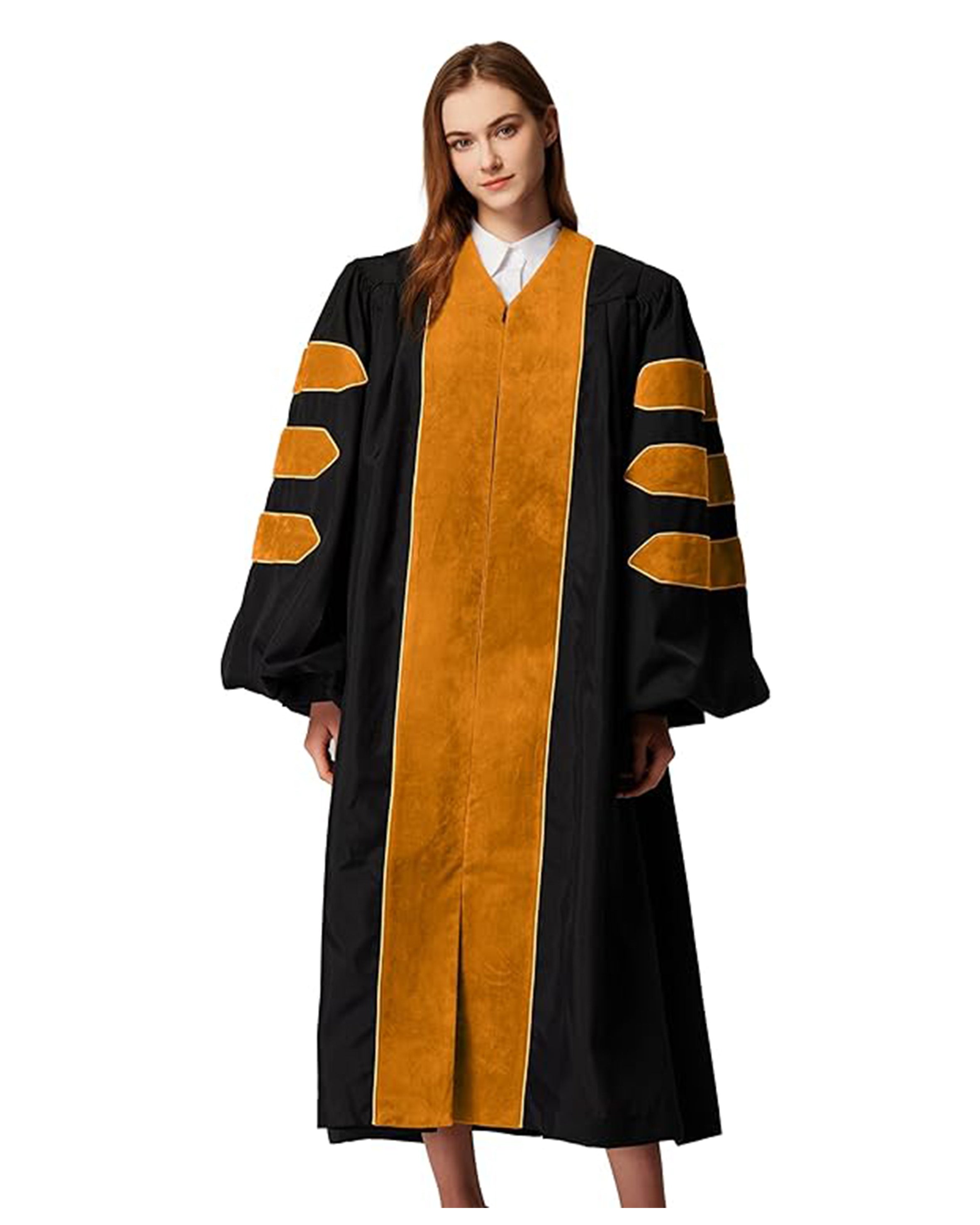Deluxe Doctoral Graduation Gown|Graduation Regalia|PHD Gown with Gold Piping