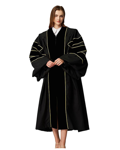 Deluxe Doctoral Graduation Gown|Graduation Regalia|PHD Gown with Gold Piping (Black Velvet)