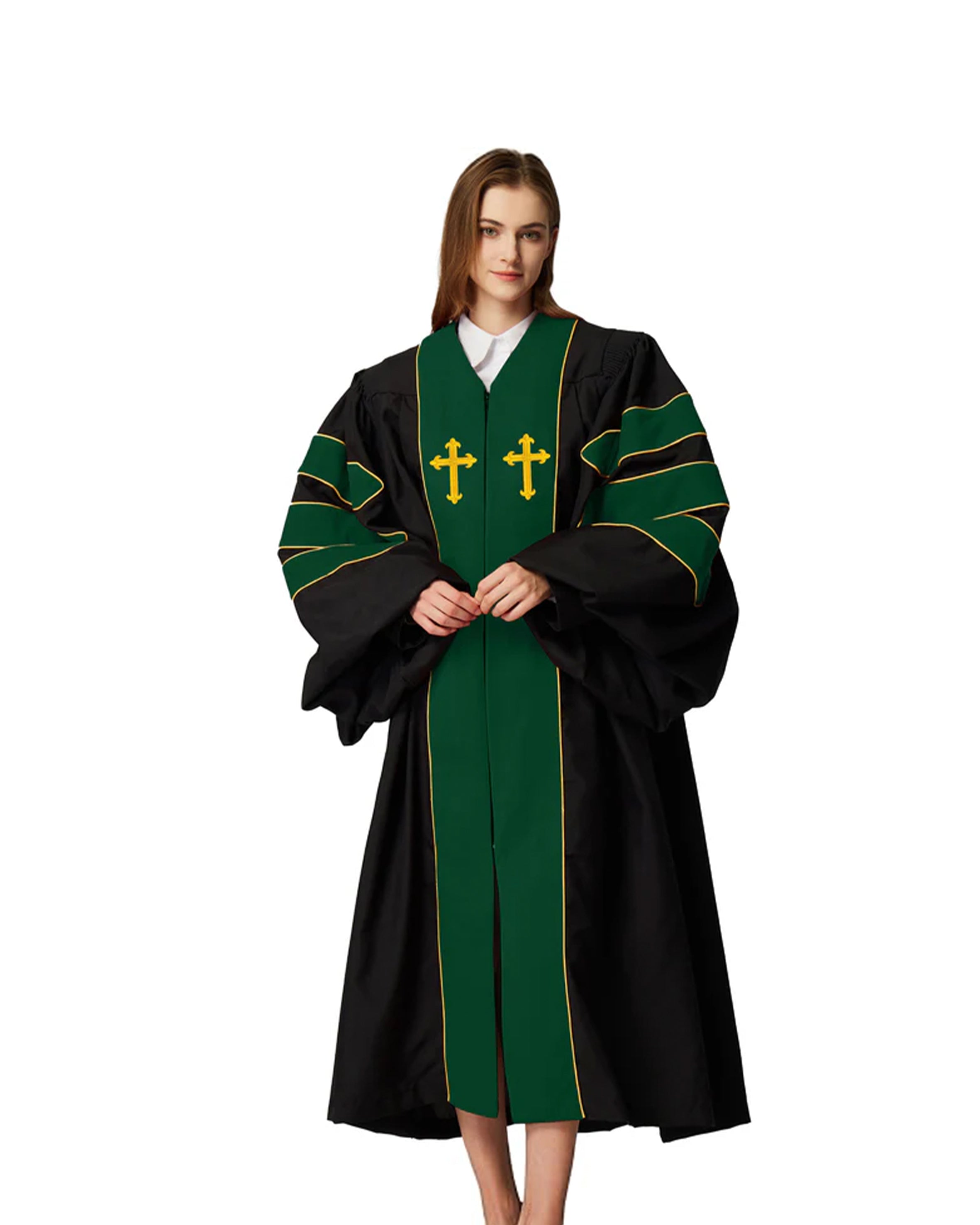 MyGradDay Unisex Deluxe Doctor of Divinity Clergy Robes  Doctorate pulpit robes with Gold Piping Available for Customization