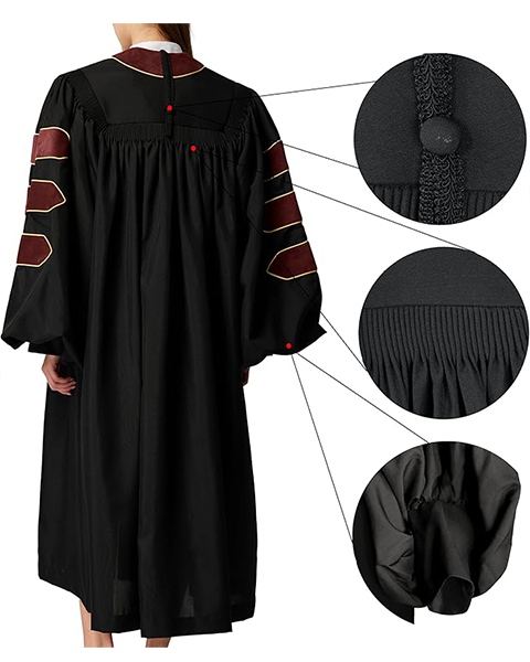 Deluxe Doctoral Graduation Gown with Gold Piping and Doctoral Tam Package (Maroon Velvet)