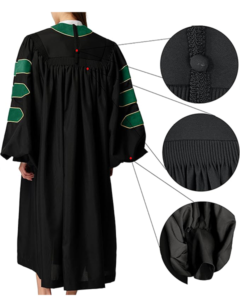 Deluxe Doctoral Graduation Gown with Gold Piping and Doctoral Tam Package (Emerald Green Velvet)