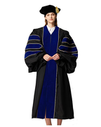 Deluxe Doctoral Graduation Gown with Gold Piping and Doctoral Tam Package (Royal Blue Velvet)