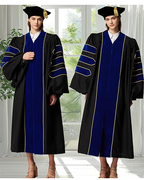 Deluxe Doctoral Graduation Gown with Gold Piping and Doctoral Tam Package (Royal Blue Velvet)