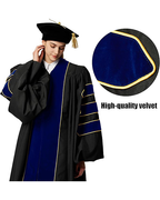 Deluxe Doctoral Graduation Gown with Gold Piping and Doctoral Tam Package (Royal Blue Velvet)