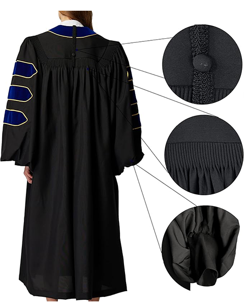 Deluxe Doctoral Graduation Gown with Gold Piping and Doctoral Tam Package (Royal Blue Velvet)
