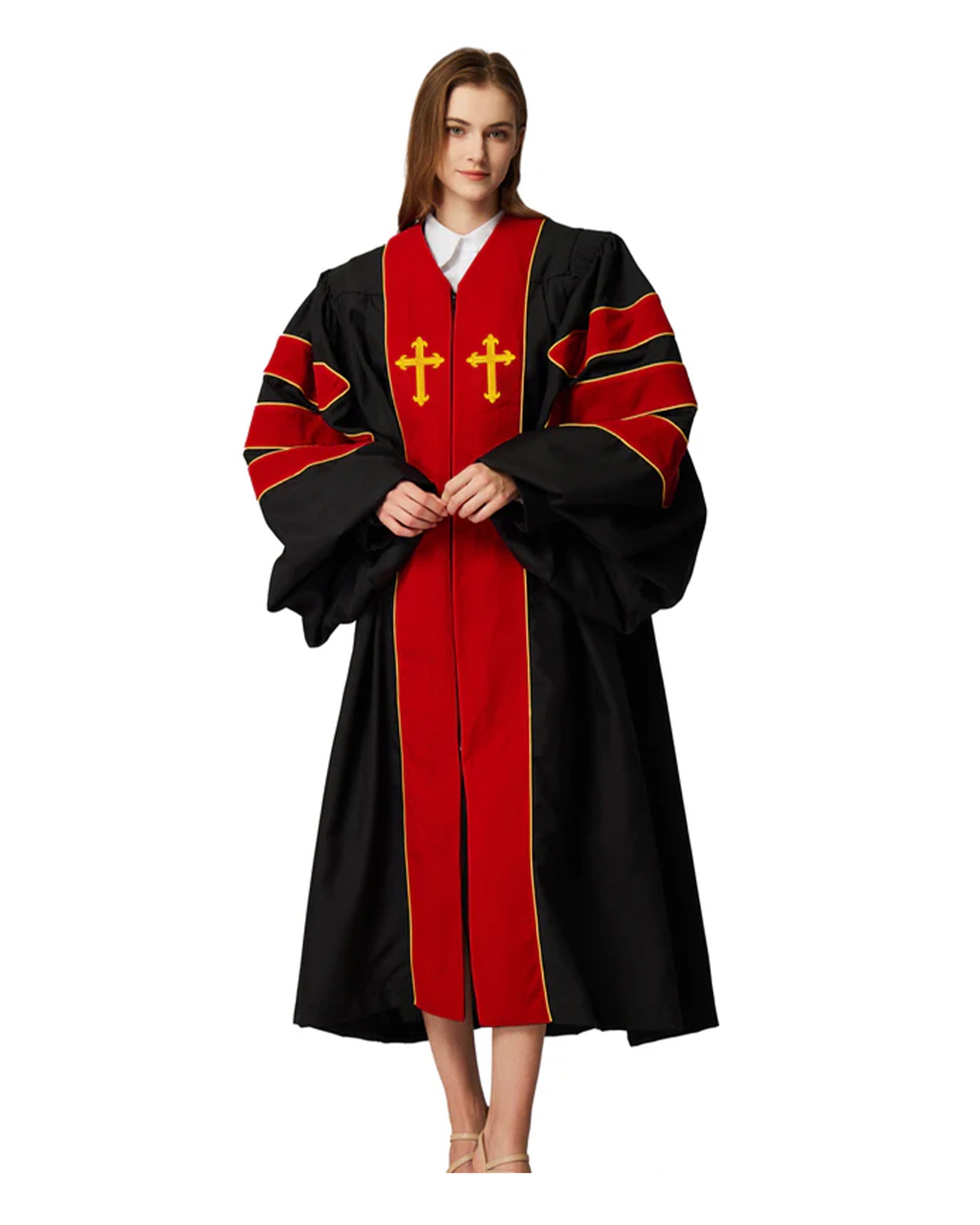 Customized Unisex Deluxe Doctor of Divinity Clergy Robes | Doctorate pulpit robes with Gold Piping