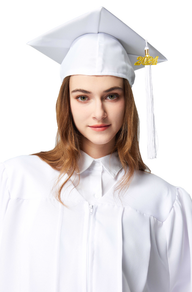 Unisex Adult Matte Graduation Cap with Graduation Tassel Charm 2024（White）