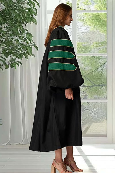 Deluxe Doctoral Graduation Gown|Graduation Regalia|PHD Gown with Gold Piping (Emerald Green Velvet)