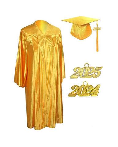 Unisex  Shiny Graduation Cap & Gown with Tassel 2025 Year Charm Rich Color（Gold）