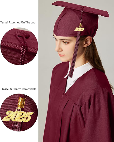 MyGradDay Unisex Adult Matte Graduation Cap with 2024 2025 Tassel Year Charm for High School & Bachelor