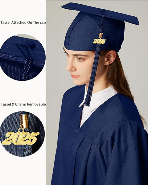 MyGradDay Unisex Adult Matte Graduation Cap with 2024 2025 Tassel Year Charm for High School & Bachelor