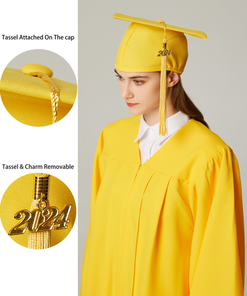 Unisex Adult Matte Graduation Cap with Graduation Tassel Charm 2024（Gold）