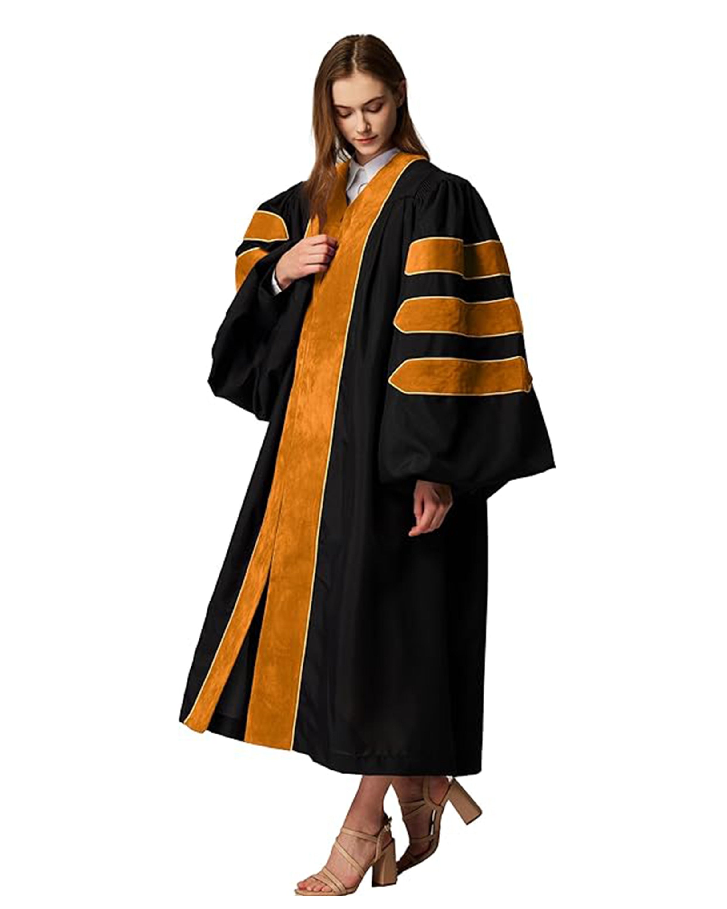 Deluxe Doctoral Graduation Gown|Graduation Regalia|PHD Gown with Gold Piping