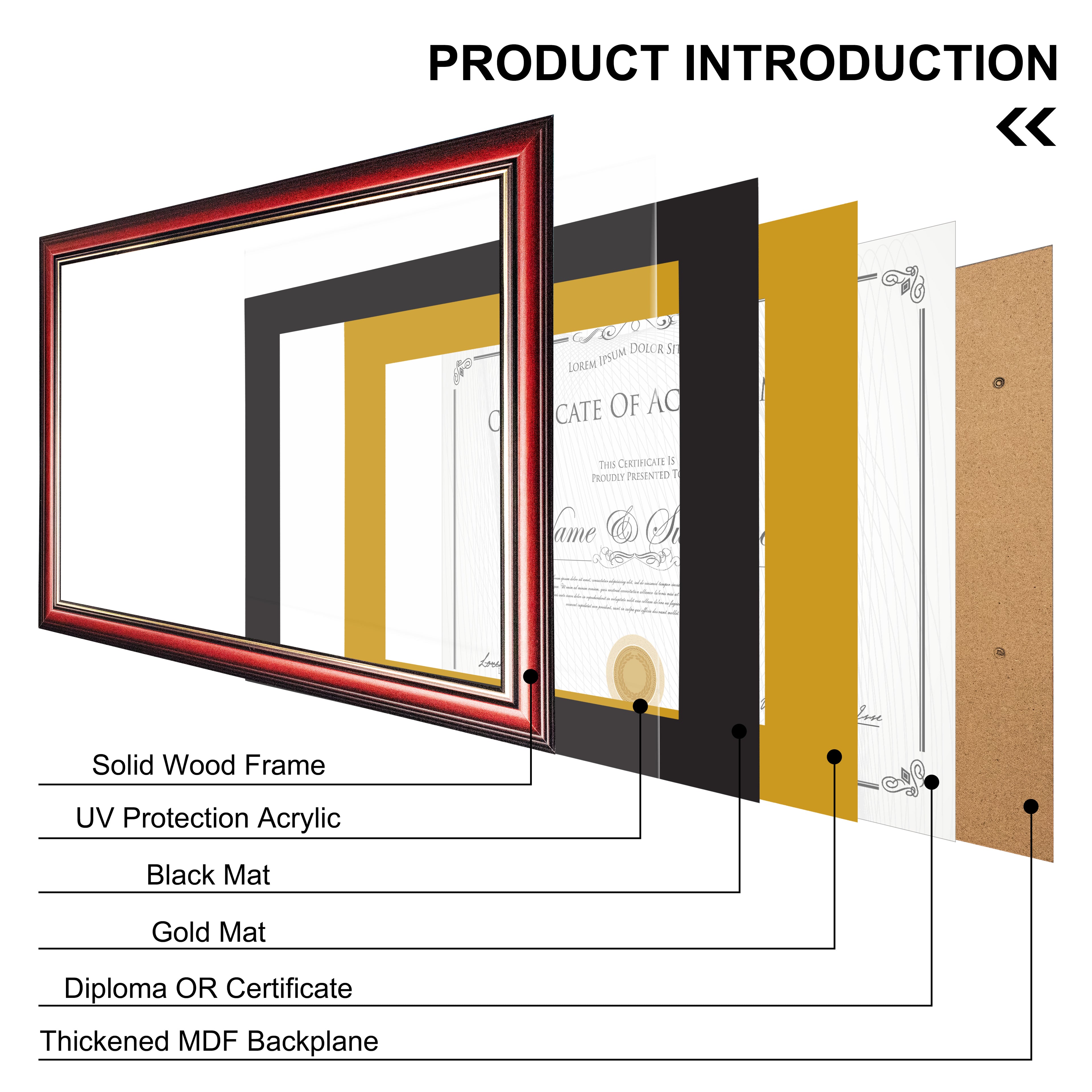 MyGradDay 8.5x11 Diploma Frame with Maroon over Gold Mat or Display 11x14 Document without Mat,Solid Wood & UV Protection Acrylic,Mahogany Degree Certificate Frame