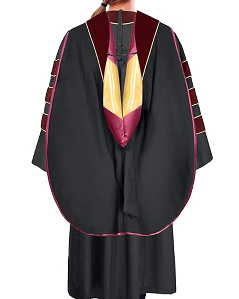 Deluxe Doctoral Graduation Gown with Gold Piping Plus Doctoral Tam and Doctoral Hood  Package