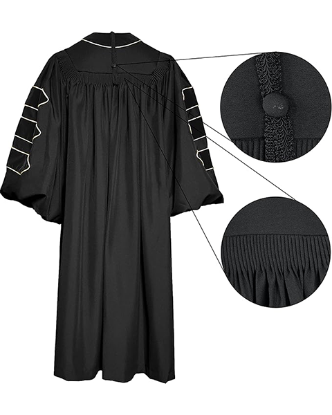 Deluxe Doctoral Graduation Gown with Gold Piping and Doctoral Tam Package (Black Velvet)