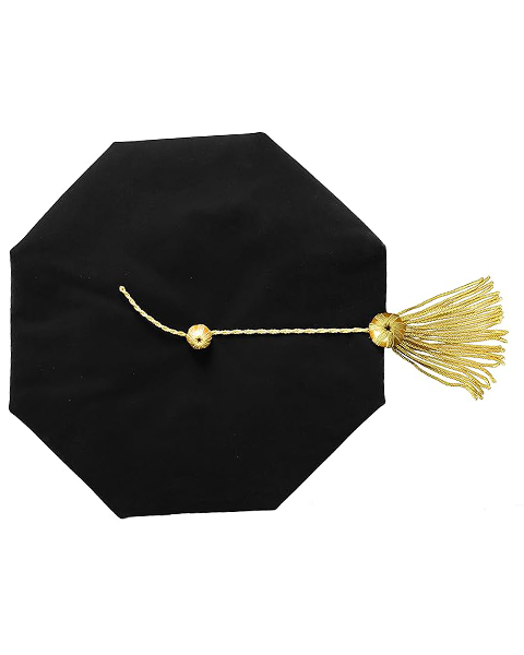 Deluxe Doctoral Graduation Gown with Gold Piping and Doctoral Tam Package (Black Velvet)