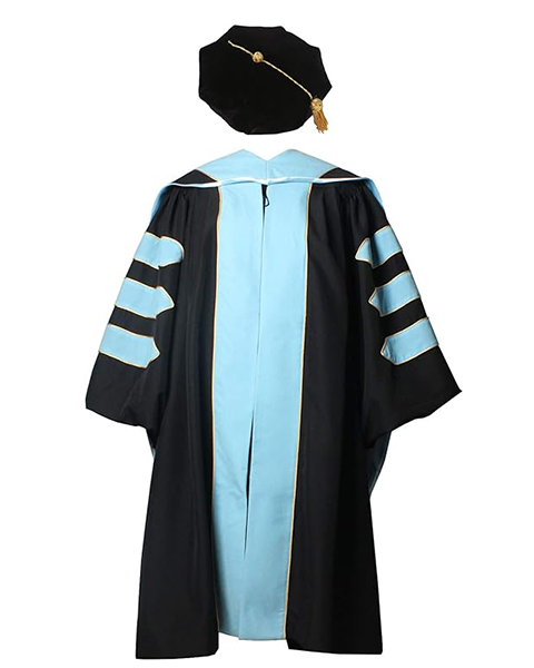 Deluxe Doctoral Graduation Gown with Gold Piping Plus Doctoral Tam and Doctoral Hood Package