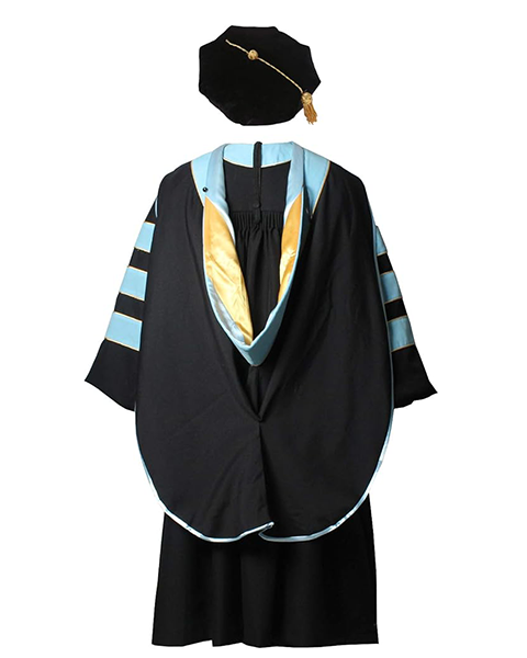 Deluxe Doctoral Graduation Gown with Gold Piping Plus Doctoral Tam and Doctoral Hood Package