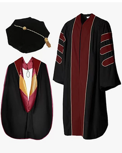 Deluxe Doctoral Graduation Gown with Gold Piping Plus Doctoral Tam and Doctoral Hood  Package