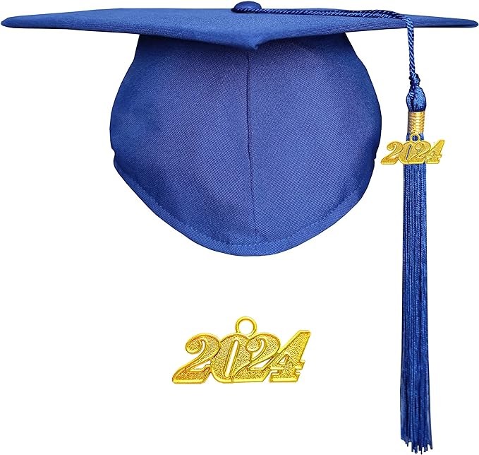 Unisex Adult Matte Graduation Cap with Graduation Tassel Charm 2024（Royal Blue）