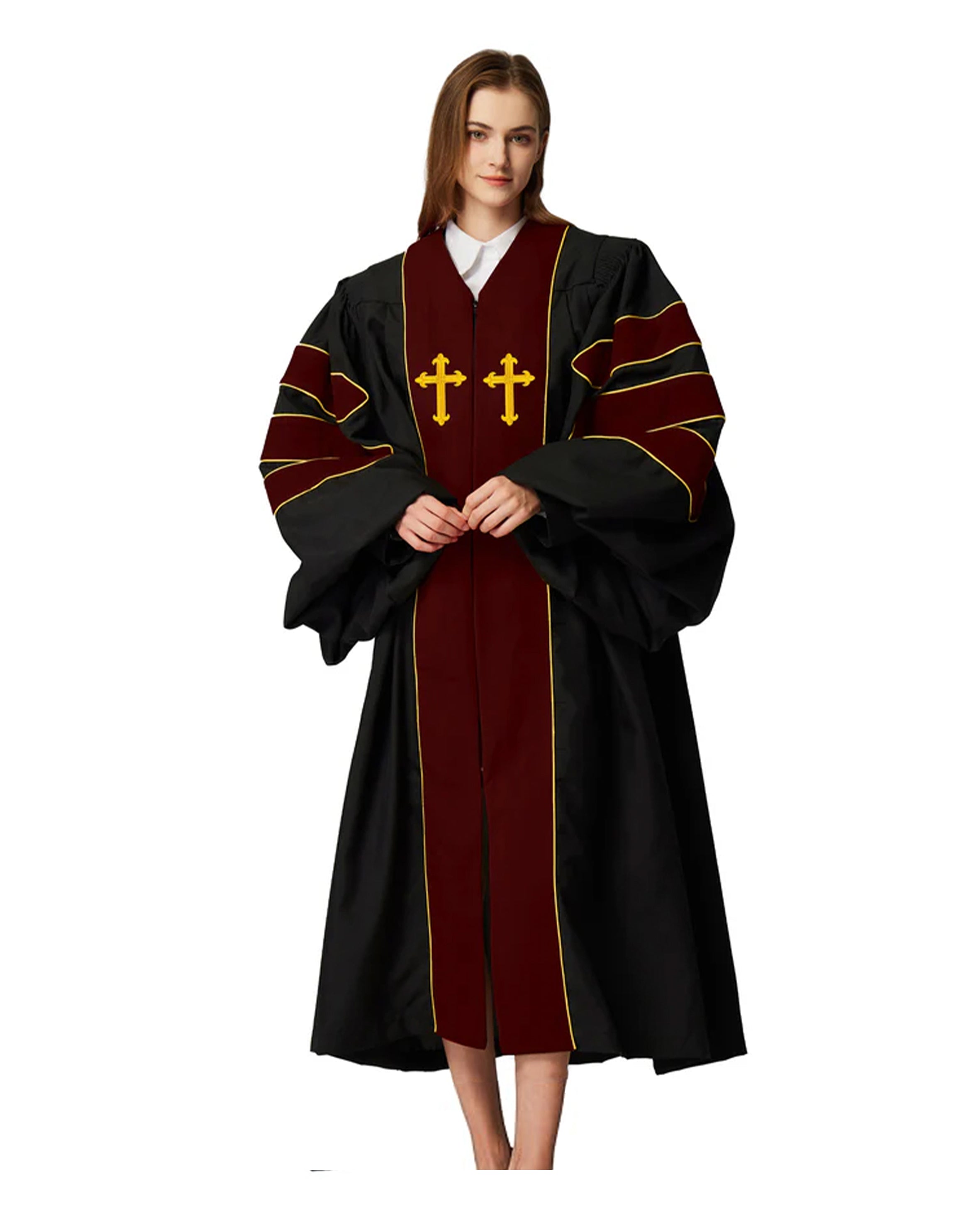 Customized Unisex Deluxe Doctor of Divinity Clergy Robes | Doctorate pulpit robes with Gold Piping