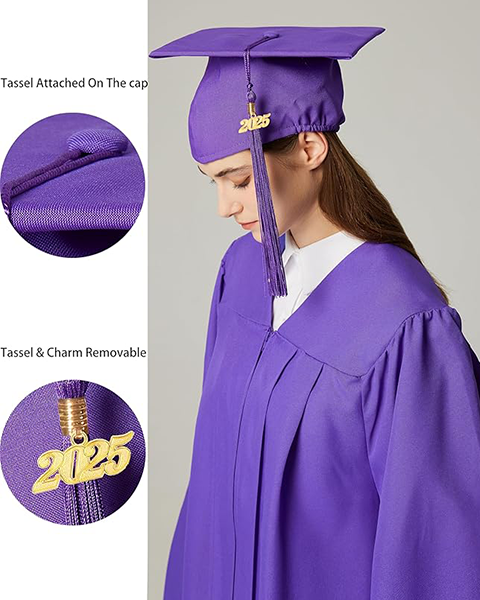 MyGradDay Unisex Adult Matte Graduation Cap with 2024 2025 Tassel Year Charm for High School & Bachelor