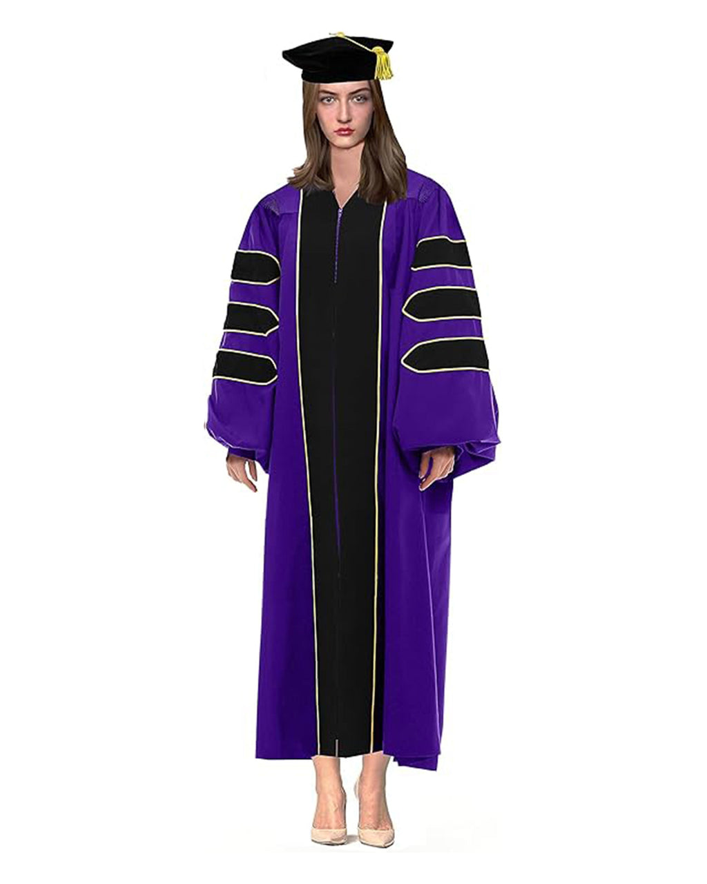 Customized Doctoral Graduation Purple Gown Black-8S Tam MyGradDay