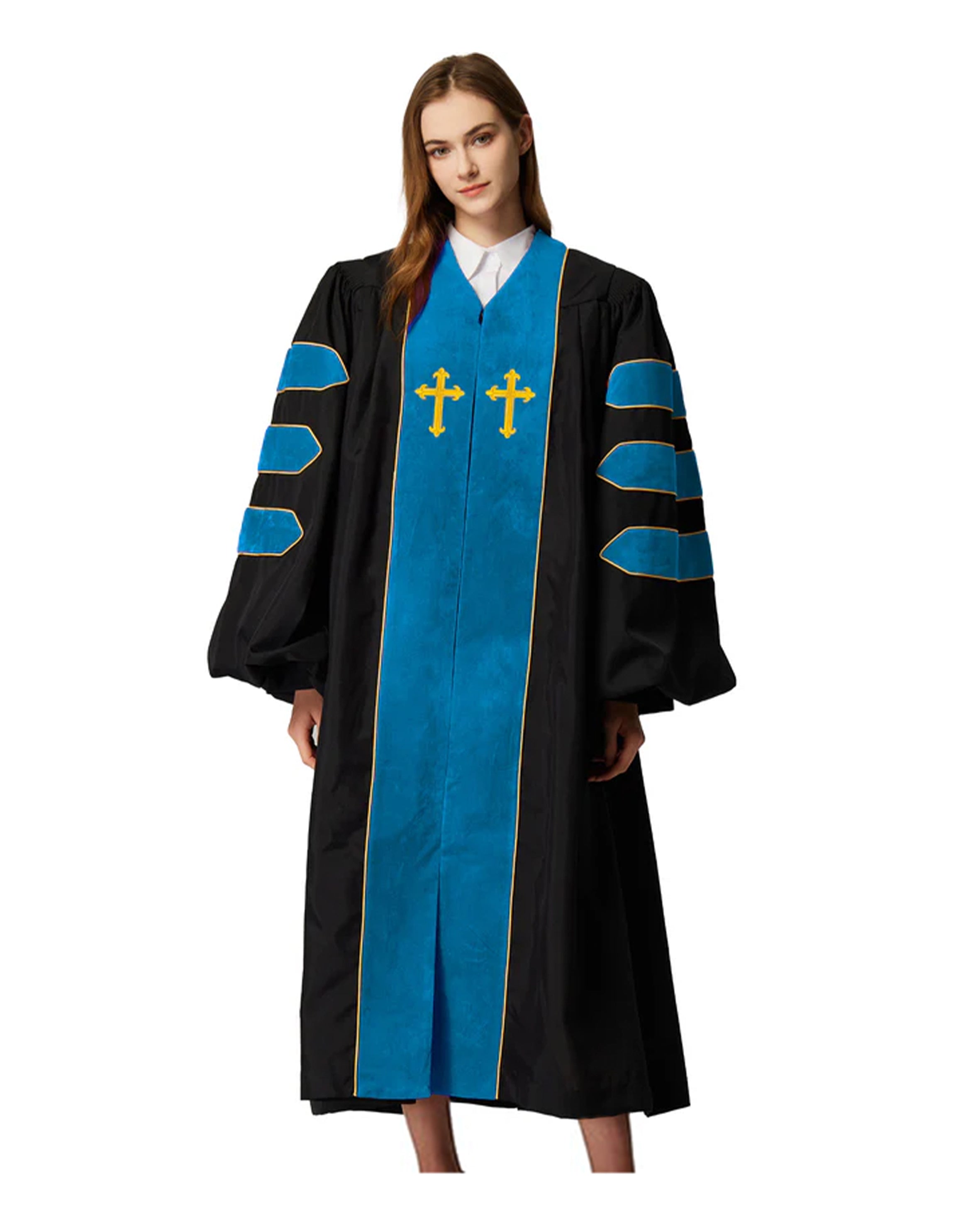 Customized Unisex Deluxe Doctor of Divinity Clergy Robes | Doctorate pulpit robes with Gold Piping
