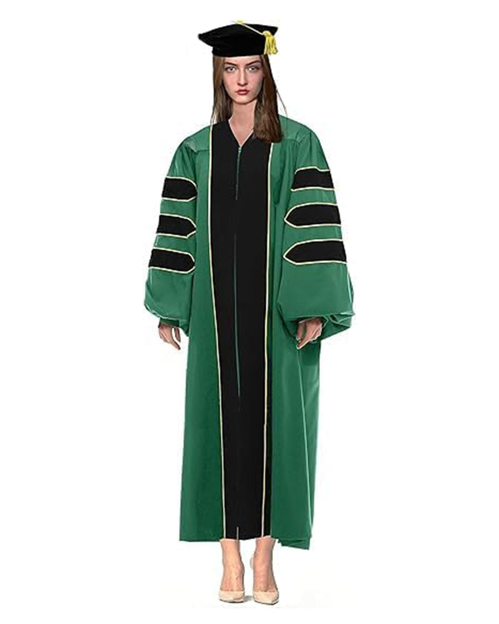Customized Doctoral Graduation Emerald Green Gown Black-8S Tam MyGradDay