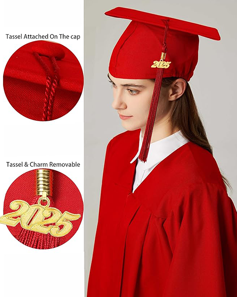 MyGradDay Unisex Adult Matte Graduation Cap with 2024 2025 Tassel Year Charm for High School & Bachelor