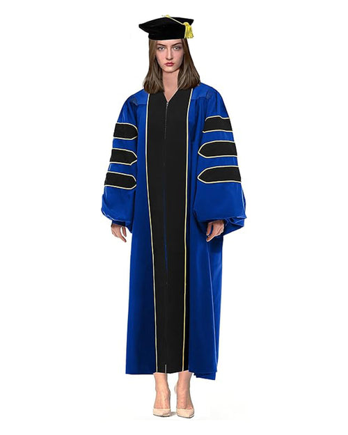 Customized Doctoral Graduation Royal Blue Gown Black-8S Tam MyGradDay