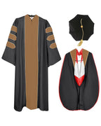 Deluxe Doctoral Graduation Gown with Gold Piping Plus Doctoral Tam and Doctoral Hood  Package