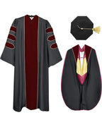 Deluxe Doctoral Graduation Gown with Gold Piping Plus Doctoral Tam and Doctoral Hood  Package