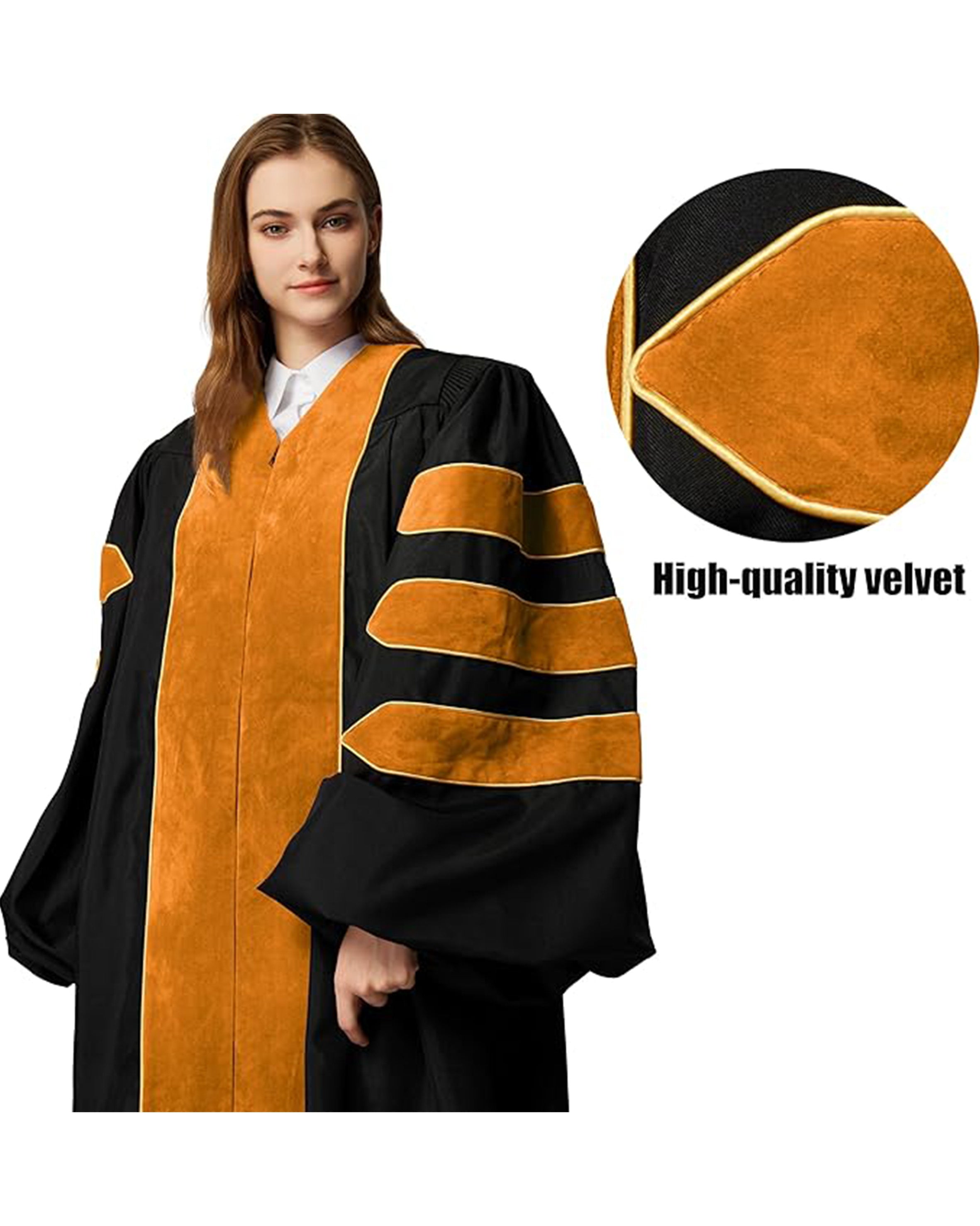 Deluxe Doctoral Graduation Gown|Graduation Regalia|PHD Gown with Gold Piping