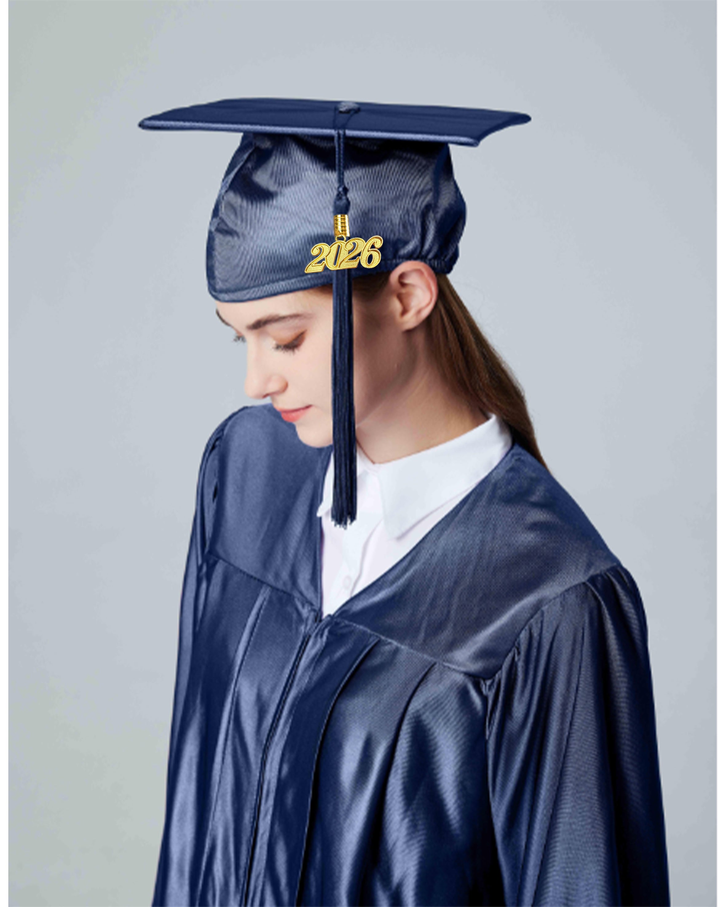 Unisex Shiny Graduation Cap and Gown with Tassel 2026 Year Charm ( Rich Color )